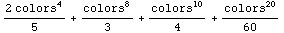 (2 colors^4)/5 + colors^8/3 + colors^10/4 + colors^20/60