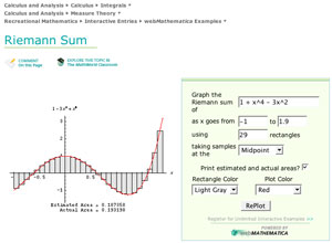 Riemann sum interactive example on 